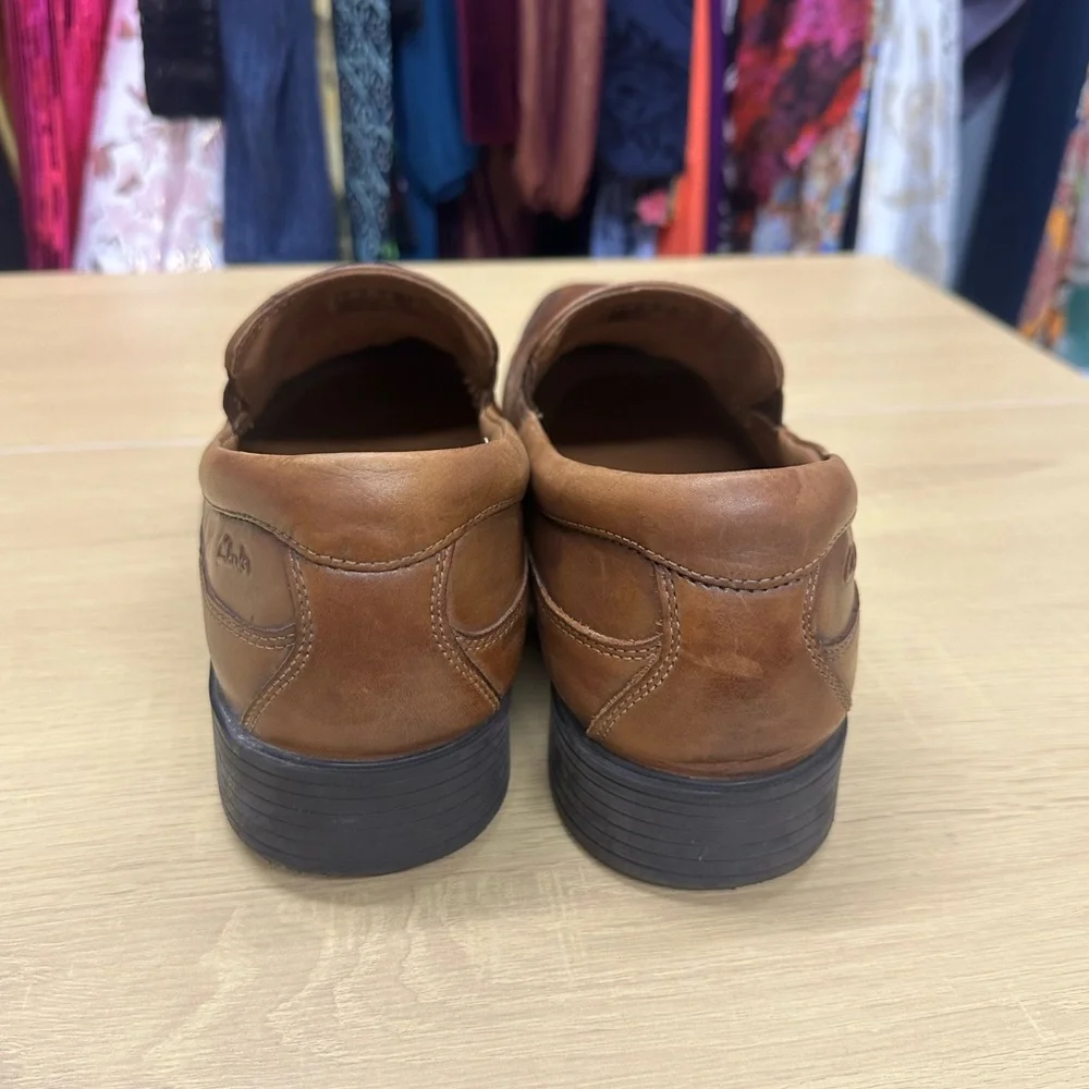 Clarks Collection Tilden Free Men's Dark Tan Leather Loafer Size 14 EUC